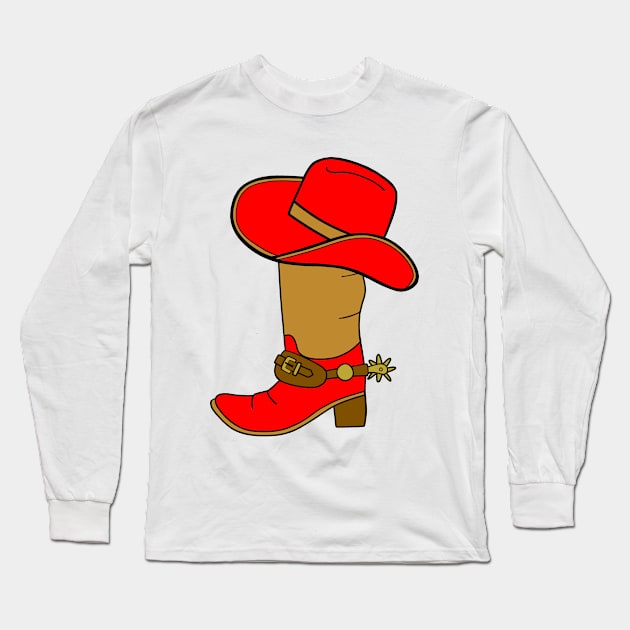 RED And Brown Cowboy Boot And Hat Long Sleeve T-Shirt by SartorisArt1